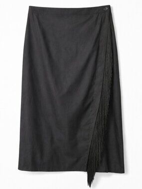 Le Petit Trou Women's Fringe Midi Wrap Skirt Size‎ L Jazz Age Black Whimsigoth